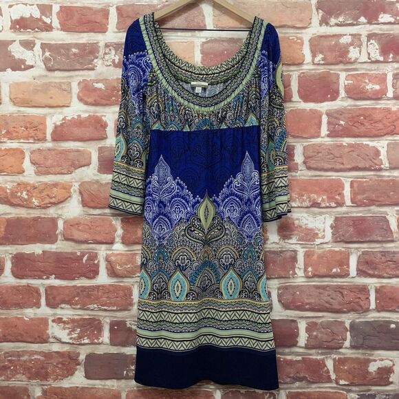 Boston Proper Muse Dress Womens Size 6 Multicolor Boho Floral Abstract Popover - Picture 6 of 8